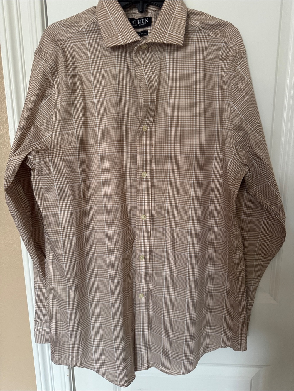 Ralph Lauren black label Tan Plaid Long-Sleeve Dress Shirt